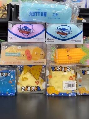 Crunching Butter & Squishy Toy Set (9)- Blue, Pink, Yellow